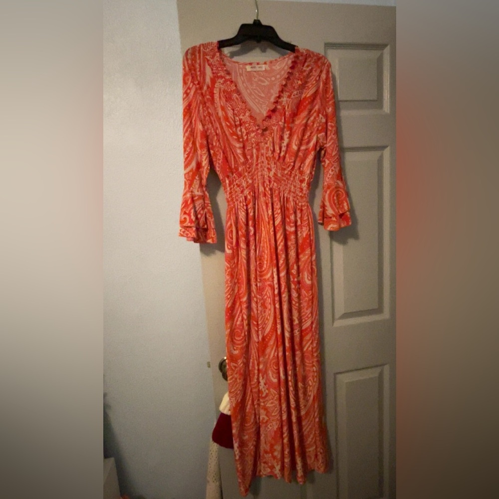 Paisley Pattern Orange Dress